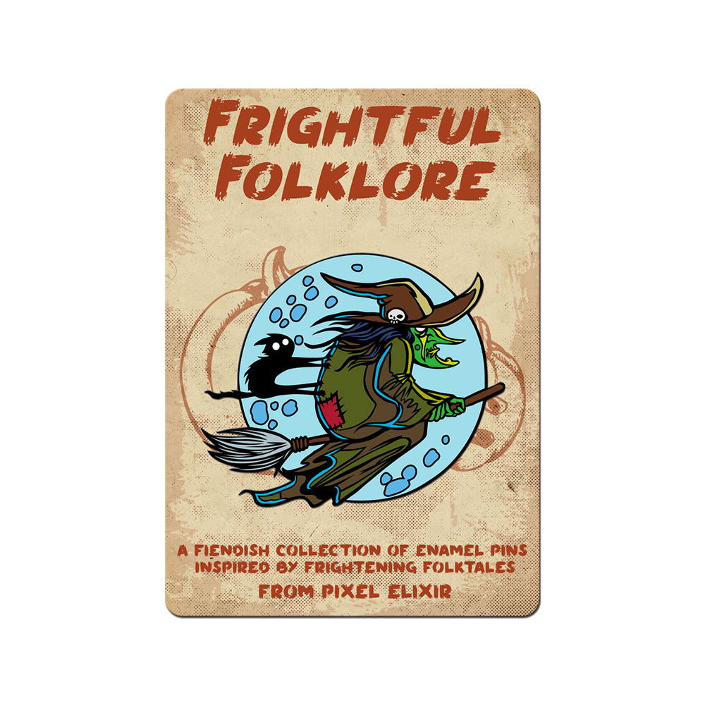 Frightful Folklore Flying Witch Enamel Pin - Dystopian Designs