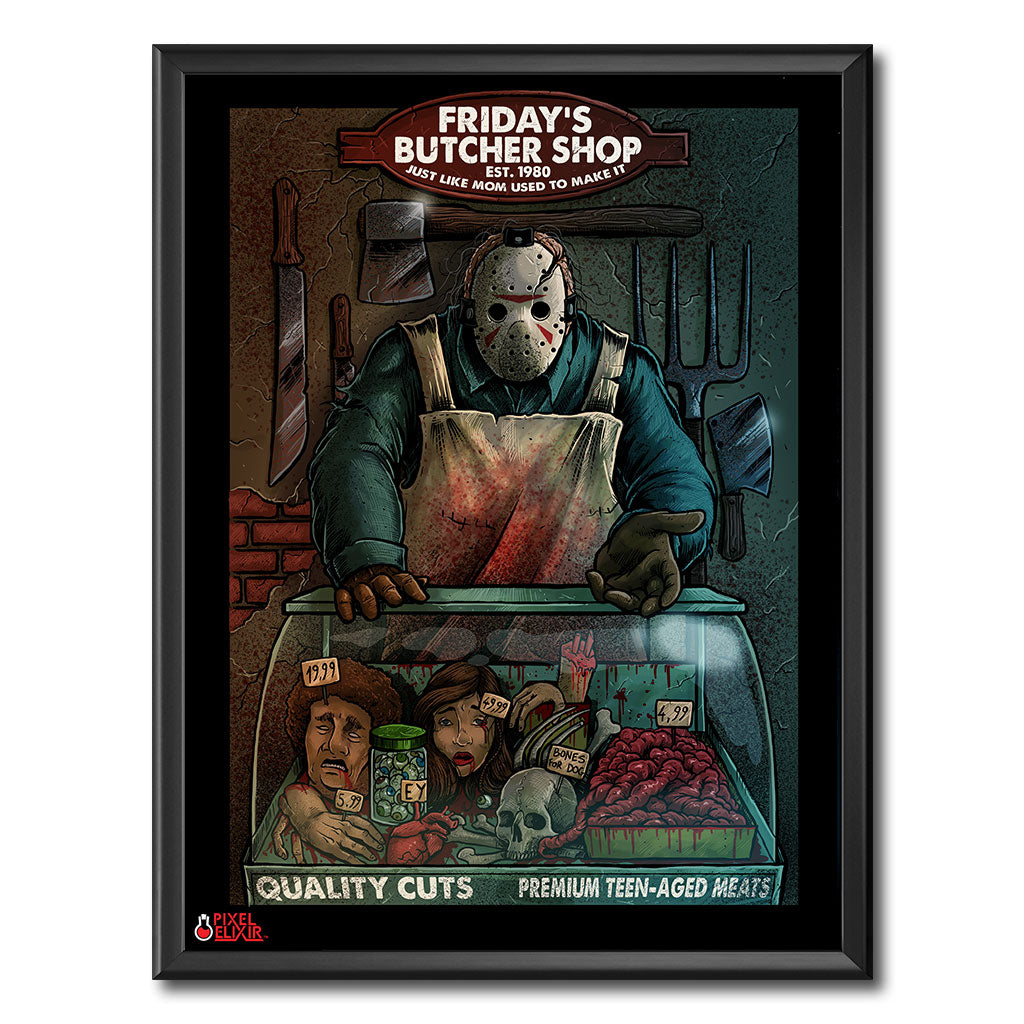 Friday's Butcher Shop Jason Voorhees Friday the 13th Art Print - Pixel ...