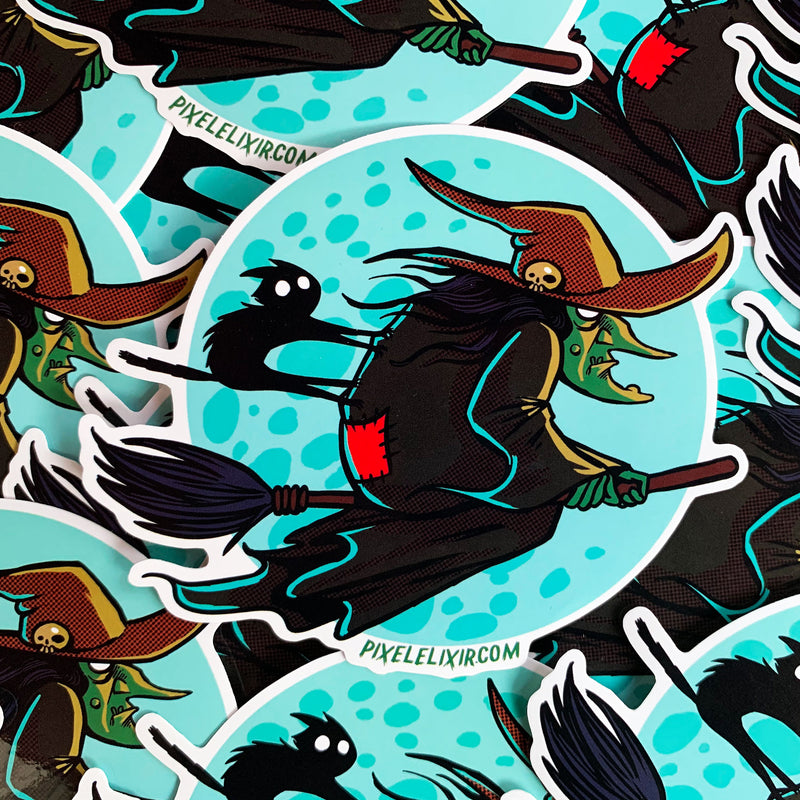 Frightful Folklore Flying Witch 4" Vinyl Sticker - Dystopian Designs