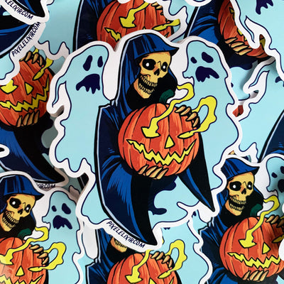 Frightful Folklore Halloween Reaper 4" Vinyl Sticker - Dystopian Designs