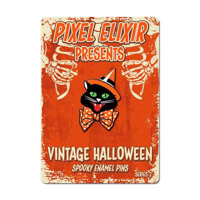 Vintage Halloween Party Cat Enamel Pin - Dystopian Designs